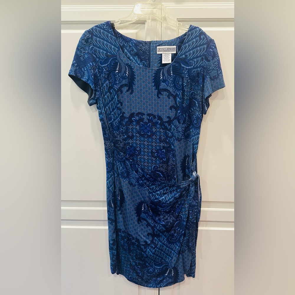 Jessica Howard Blue Patterned Wrap Dress Size 14 Zippered